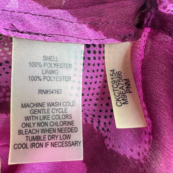 Calvin Klein Pink Purple Abstract Print Blouse Size XL Flutter Sleeves Tie‎ Side - Picture 6 of 7